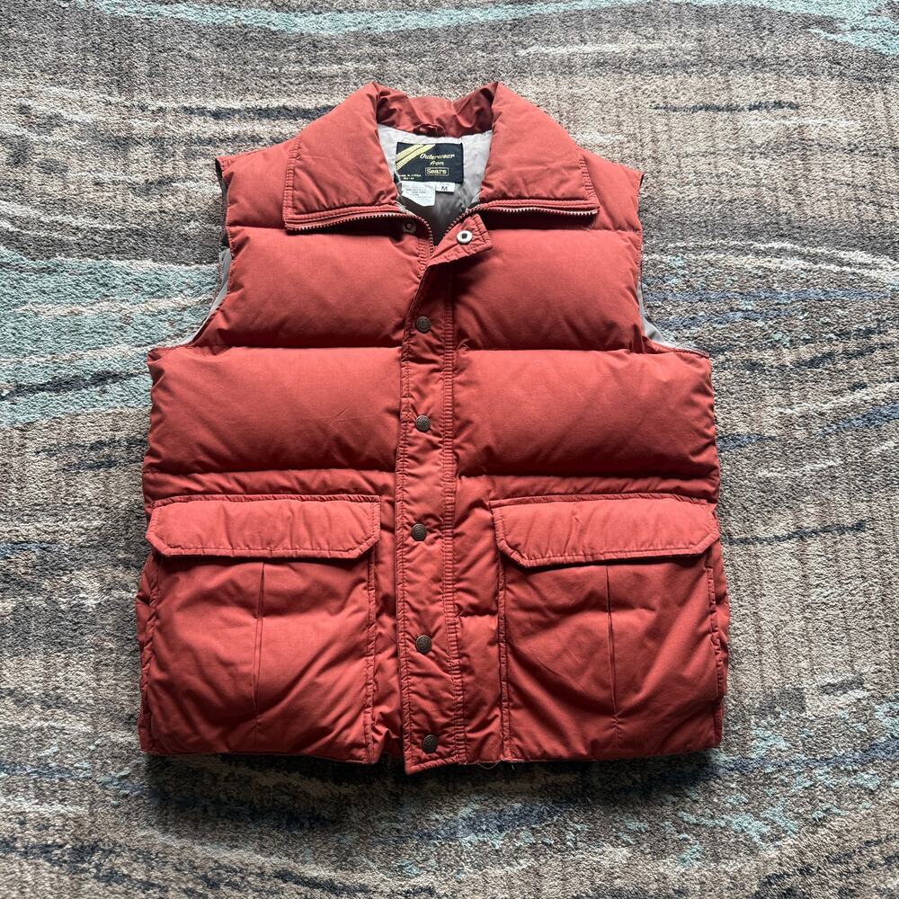 Men's Vintage 80's Sears Outerwear Orange Down Fill Puffer Vest Jacket Sz Medium